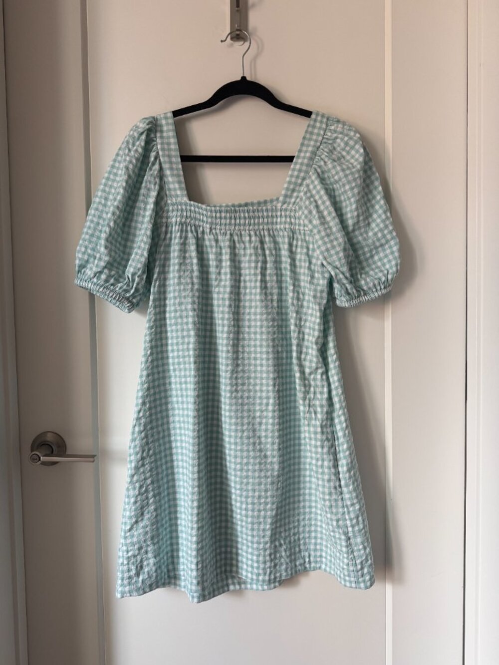 Vineyard Vines Gingham Square Neck Turquoise Seersucker Dress Size Small - Picture 8 of 9